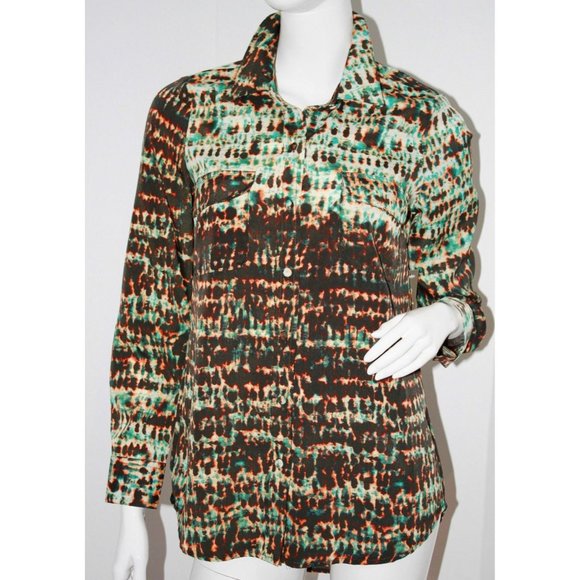 CHARLIE JADE Button Detail BLOUSE Flap Pockets PRINT TOP Shirt XS - Picture 2 of 3